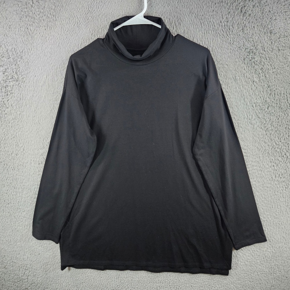 J.Jill Luxe Supima High-Low Turtleneck Tunic Black Medium Cotton Modal Stretch